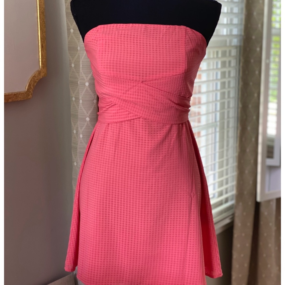 dress, pink, peach, strapless